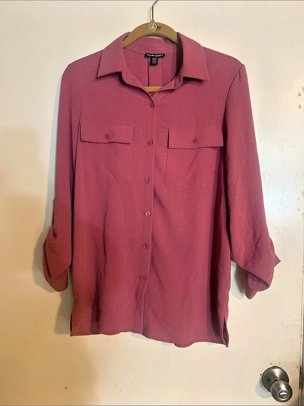 Hilary Radley Button Front Blouse Pink Size Small